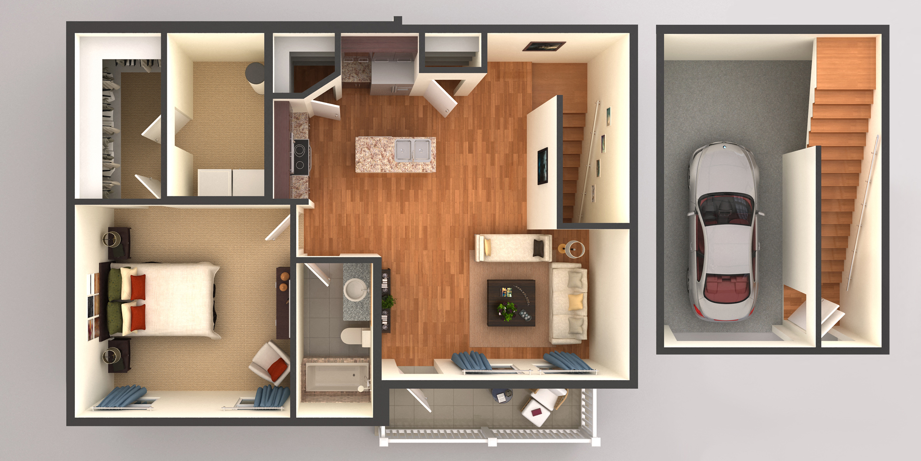 Floor plan for 1 bed, 1 bath, 993 sqft